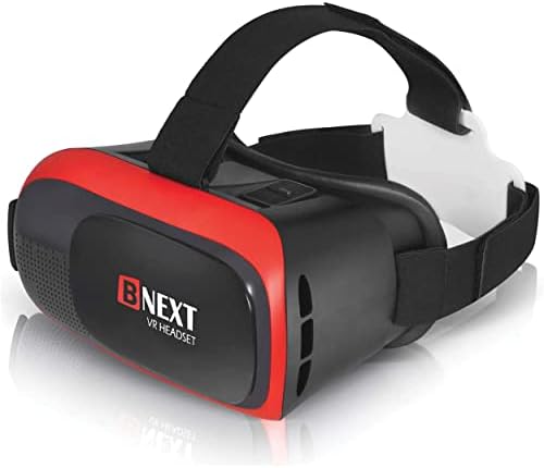 VR Headset Compatible with iPhone & Android - Universal Virtual Reality Goggles for Kids & Adults - Your Best Mobile Games 360 Movies w/ Soft & Comfortable New 3D VR Glasses (Red)