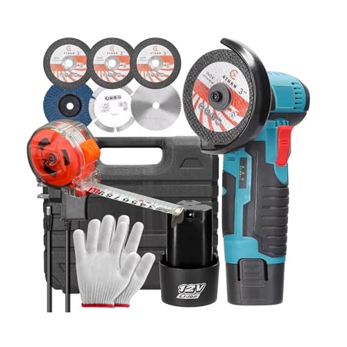 4Family club - Mini amoladora batería angular, 2 baterías de 2000mAh 12V, cinta metrica 3M,Inalámbrica,19500 rpm, 4 discos para cortar y pulir, sin cable, radial pequeña,