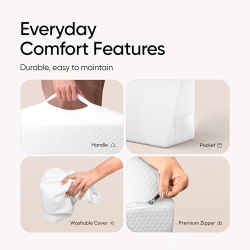 Image of Frido Ultimate Wedge Plus Max Cushion | Extra-Large Back Support Pillow for Bed with Side Pockets | Wedge Pillow for Neck & Back Pain Relief, Acid Reflux | Triangle Cushion with Carry Handle- White