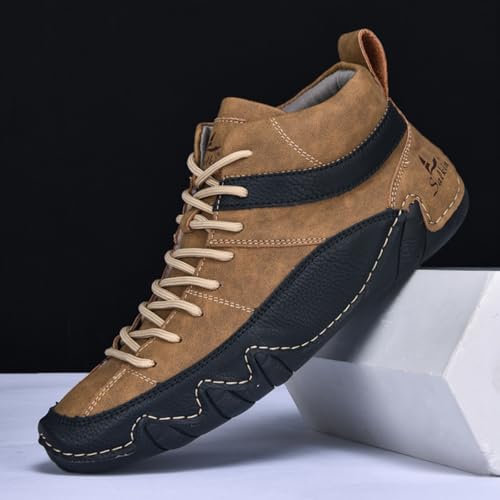 Mens Classic Leather Lace Up Ankle Chukka Boots Casual Round Toe High Top Non Slip Walking Boat Shoes for Driving Daily Hiking3