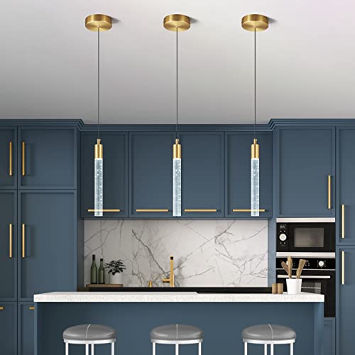 Image of Modern Kitchen Island Pendant Light Dimmable LED Gold Brass Finish Mini Crystal Pendant Lighting Bedroom Bedside Table Small Pendant Lights(2-Pack )