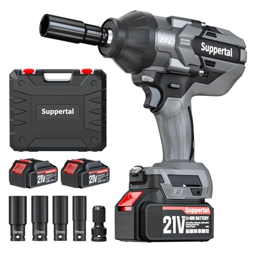 Suppertal Avvitatore a Impulsi Senza Filo, 1000 Nm di Coppia Massima, Chiave a Percussione 1/2 ad Alta Potenza con 2 Batterie da 4,0 Ah e Caricabatterie, Adatto per Auto Familiare/Pickup/Tosaerba