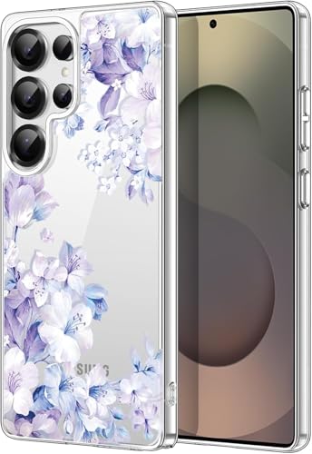 Image of Elzzi Clear Transparent Flower Cover for Samsung S25 Ultra 5g Case Shockproof Floral Design Camera Protection Shockproof PC+TPU Transparent Flower Cover for Girls & Women 2025 6.9 inch (Blue)