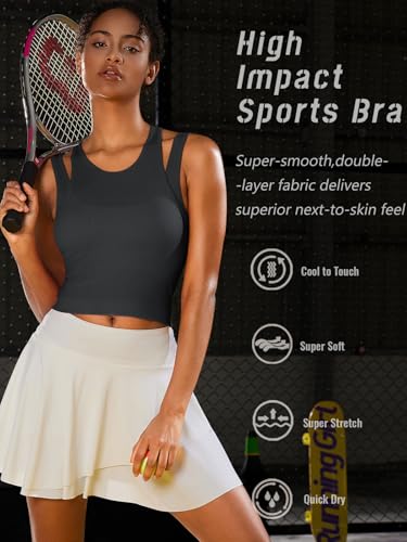 RUNNING GIRL Sports Bras for Women High Impact Seamless Ribbed Longline High Neck Workout Crop Tank Tops Padded2