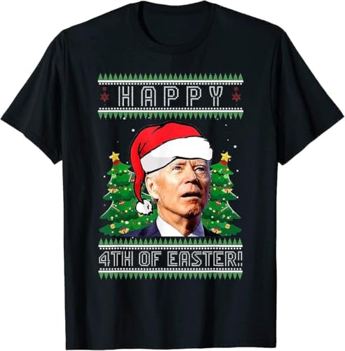 CFZQYALNB Happy 4th of Easter Funny Joe Biden Political Ugly Christmas T-Shirt Men