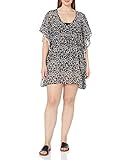 Coastal Blue Women's Plus Size Swimwear Kaftan Cover Up with Pompom Trim