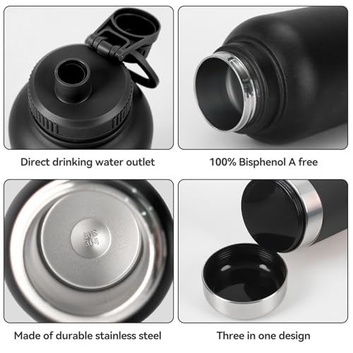 Trinkflasche Hunde für Unterwegs 950ml – Isolierte Edelstahl Hundetrinkflasche Wasserflasche mit Futternapf & Wassernapf, Tragbare Hundeflasche BPA-frei für Reise Spaziergang & Outdoor (Schwarz, L)
