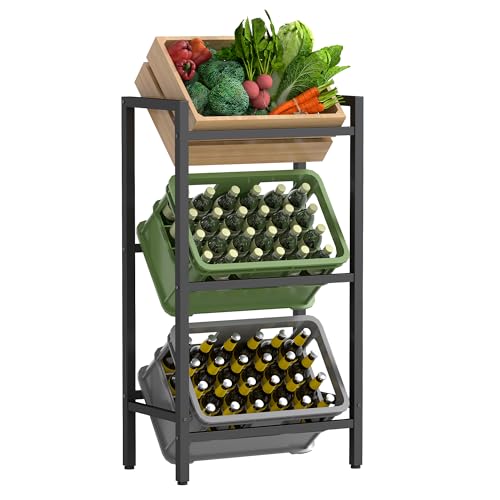 SONGMICS Getränkekistenregal, 3 Ebenen, für 3 Kisten, Aufbewahrungsregal, Jede Ebene bis 150 kg...