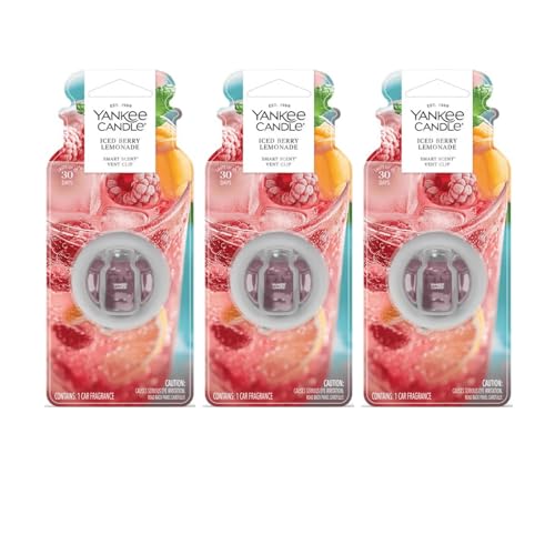 Image of Yankee Candle Smart Scent Vent Clip Car Air Freshener, Adjustable Fragrance Strength, Long Lasting Up to 30 Days, Odor Neutralizing Car Fragrance, Iced Berry Lemonade (Pack of 3)