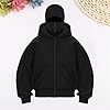 Men's Winter Hoodie Windproof Warm Jacket with Balaclava and Zip Pocket, Loose Fit Ninja Style, Black, XXL #1