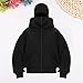 Balaclava Hoodie Men Balaclava Hoodie with Built in Balaclava Fashion Double Hooded Y2K Jackets Autumn Winter Full Zip Sweatshirts Black