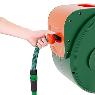 Avvolgitubo Da Giardino Per Acqua Con Tubo In PVC Attacco 1/2" Fissaggio Parete Muro Sistema Blocco Automatico Riavvolgitore Auto Stop Accessorio Esterno Salvaspazio Pressione 24 Bar (20 + 2 M) Verde