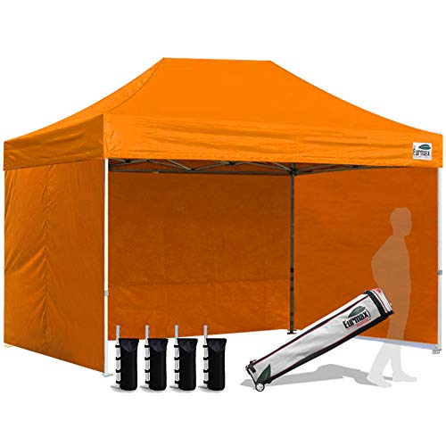 Image of Eurmax USA 8x12 Pop Up Canopy Tent,Commercial Tent with Patented No-Tip Rolling Bag,4 Zippered Removable Walls,UV & Water Resistant Canopy Top,Heavy Duty Outdoor Gazebo,Instant Shelter(Orange)