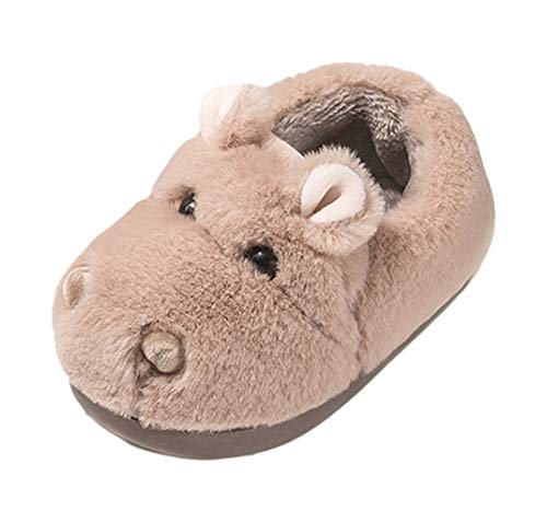 Cozomiz Jungen Mädchen Hausschuhe Winter Plüsch Pantoffeln für Kinder Kuschel Nilpferd Hüttenschuhe Warme Flauschige Antirutsch Sohle Slippers 27 EU Grau Cover
