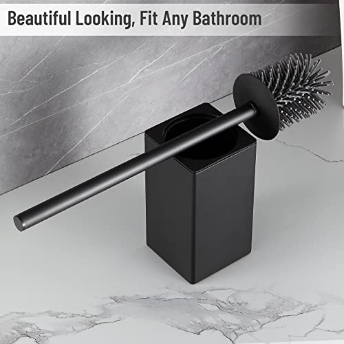 Image of BVL Toilet Brush and Holder Black Toilet Bowl Brush for Ceaning with Stainless Steel Handle Freestanding