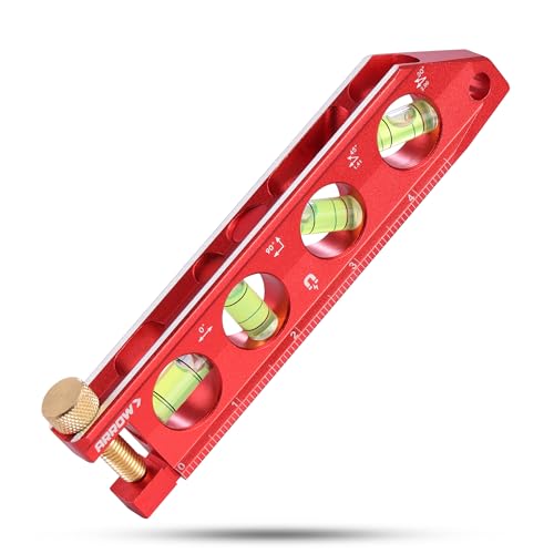 ARROW 6.3-Inch Torpedo Level, Magnetic Leveler with 0°/30°/45°/90° Bubbles, Top-view Windows, Aluminium Alloy Frame, Dual Metric and SAE Scales