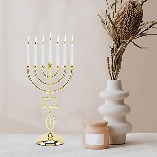 Vosarea Traditional Hanukkah Menorah 7 Branch Israel Menorah Temple 7-Branch Candle Holder Candelabrum Retro Candle Stand #TOP4