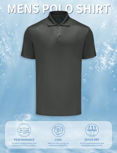 Opna Mens Dry-Fit Golf Polo Shirts,Graphite,XX-Large