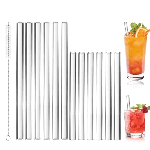 LessMo 8 Pezzi 21,5cm Cannucce in Vetro Riutilizzabili - LFGB Certificate Cannucce in Vetro Trasparente con 2 Spazzole per la Pulizia, Antideflagranti, Ecologiche, Senza BPA, per Cocktail