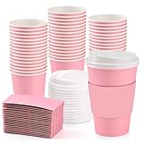 48 Set 16 oz Pink Disposable Coffee Cups with Lids and Light Pink To Go Paper Coffee Cups Drinking Cups Bulk for Home Restaurant Beverage Wedding Travel Business Party Supplies