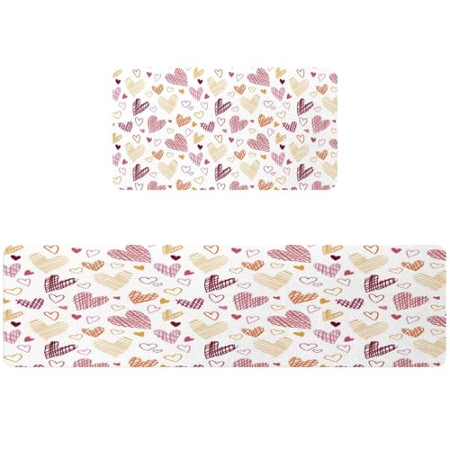Tapete de cocina de 2 piezas VAPOKF con corazones de colores 2