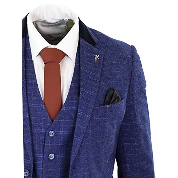 Traje Tweed de Cuadros de 3 Piezas Estilo Retro Vintage para Hombre