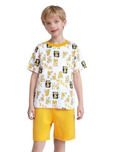 Lightweight Quick-dry Sport Outfit For Kids Boys Moisture-wicking Short Sleeve T-shirt With Shorts For Sports Yellow 9-10 Years
