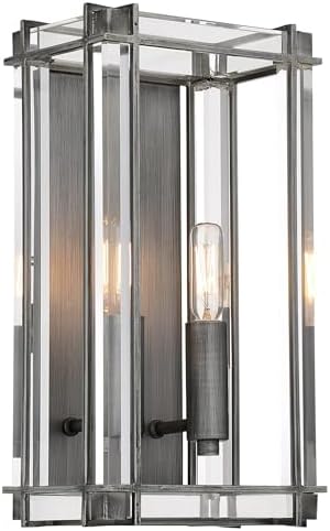 Minka Lavery 3852-756 Langen Square Vanity Bath Light, 2-Light, 120 Total Watts, 7.5-in H x 14-in W, Antique Nickel