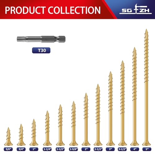 Image of #14 x 8 Inch Deck Screws (190Pcs) 10lb. Exterior Wood Screws. Carbon Steel, Tan, Flat Head, Rust Resistant epoxy Coated, with T30 Star Bit