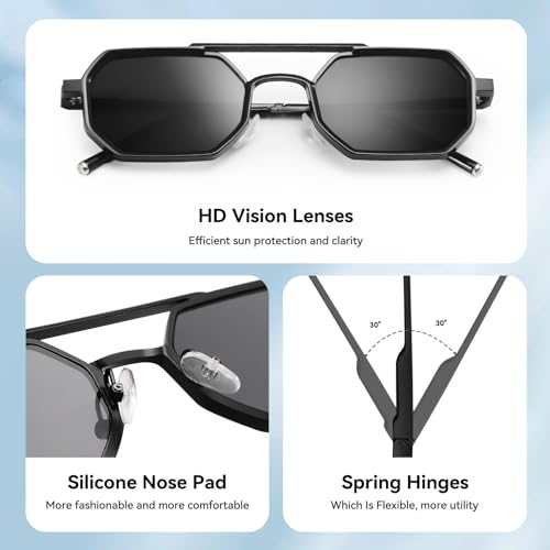 Dollger Sunglasses Mens Square Aviator Spring Hinges Metal Frame Sun Glasses Comfort Punk Shades Men4