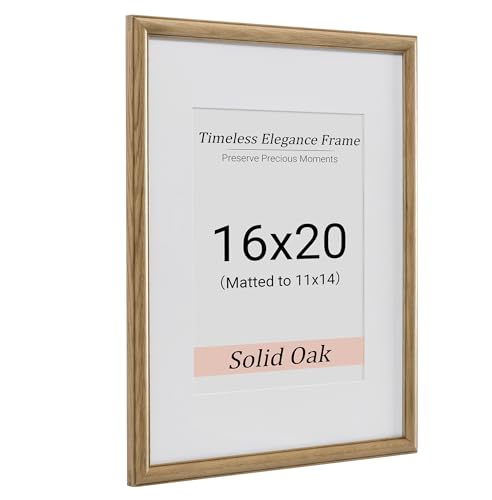 Heimlove 16x20 Picture Frame,16 x 20 Solid White Oak Photo Frame Matted to 11x14 with Tempered Glass,16