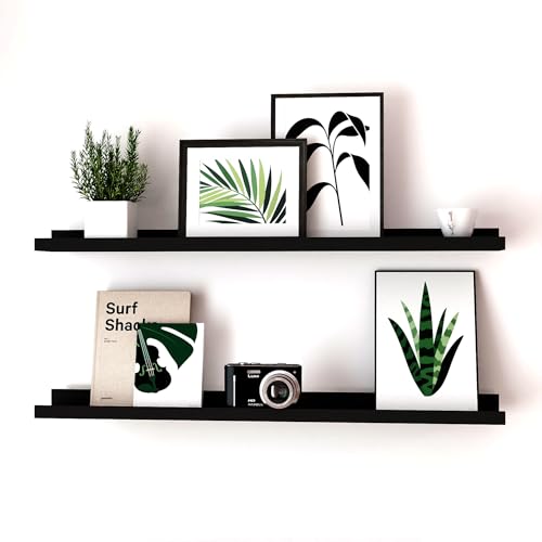 Solrot Long Floating Shelves for Wall Decor Long Wall Mounted Storage Shelf for Bedroom Living Room Bathroom Kitchen Nursery Display Picture Ledge Shelf with Lip Set of 2-36 Inches Black