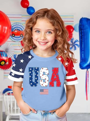 Image of Ithalt Boys Girls USA Shirts Kids 4th of July Shirts American Flag Tshirt Patriotic Top Independence Day Outfit 5-13y