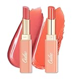 Oulac Moisture Shine Lipstick Set - Moisturising Peach Lipstick & Orange Lipstick, Tinted Lip Balm for Dry Lips, Lip Colour Juicy Look, Glossy Finish, Vegan, Cruelty-Free (04/12)