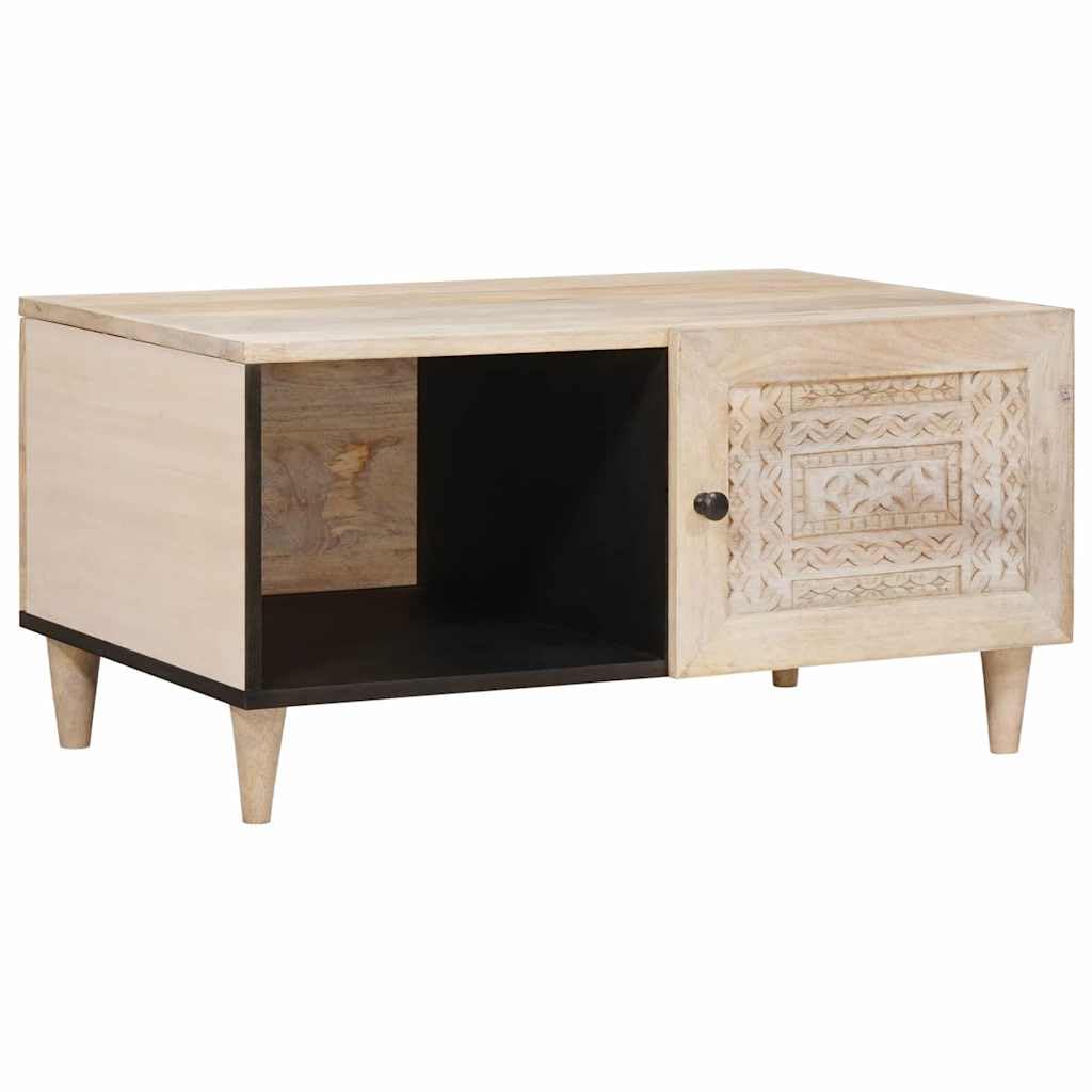 Mesa de centro blanca de 100 x 54 x 40 cm, mesa auxiliar de madera y acacia, con espacio de almacenamiento y 1 puerta, patas modernas en forma de cono para salón