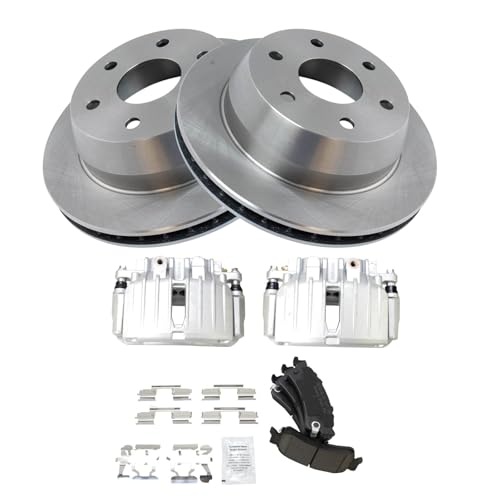 Image of TRQ Rear Brake Pad & Rotor Kit Ceramic Compatible with 2002-2006 Chevrolet Silverado 1500 2000-2001 GMC Yukon XL 1500