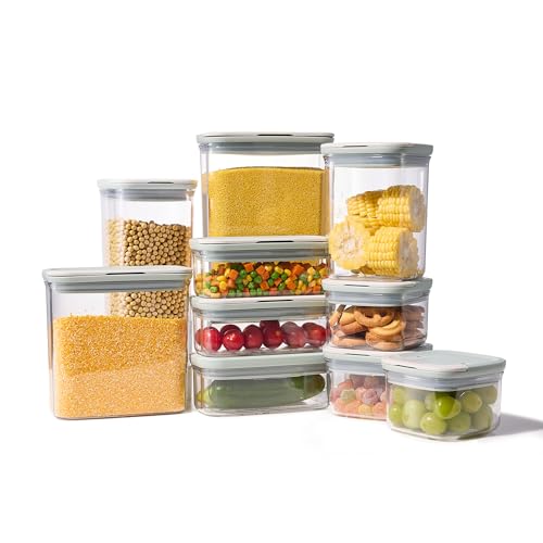 CAROTE Easy-open Airtight Food Storage Containers with Lids, 20 PCS Durable Plastic Kitchen Storage Containers for Dry Food/Fruit, Leakproof, BPA-Free, Sage Green/Grey