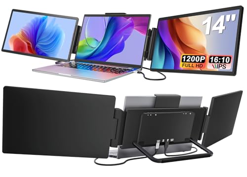 Image of Laptop Screen Extender Monitor Portable, 14 inch 1200P Triple Screen Laptop Monitor Extender, 16:10 FHD IPS Laptop Monitor Extender Type-C /HDMI Plug & Play Laptop Extension for Mac /Wins /Android /Chrome