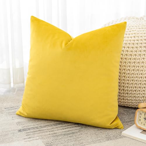Artscope Luxury Velvet Cushion Covers Decorative Square Pillowcases Soft Solid Cushion Cases for Couch Sofa Bedroom Home Decor 40x40cm Golden Yellow - Image 4