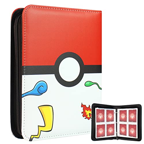 Trading Card Binder with Game Collection - 400 Pockets Cards Waterproof Zipper Binder Collect Holder Album Cards with 50 Removable Page Sleeves Binder Book Folder Storage (Red and White)