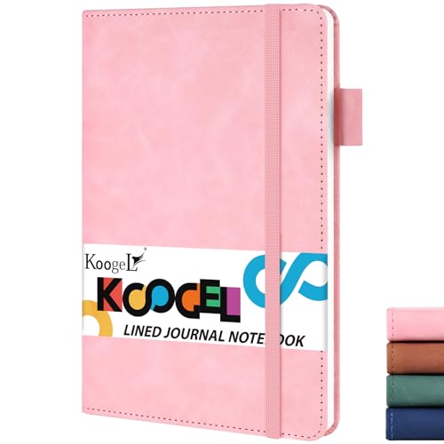 Koogel Hardcover Journal Notebook, A5 College Ruled Notebook Executive Notebook 100 Sheets for Women Gift Office School Travel, Pink