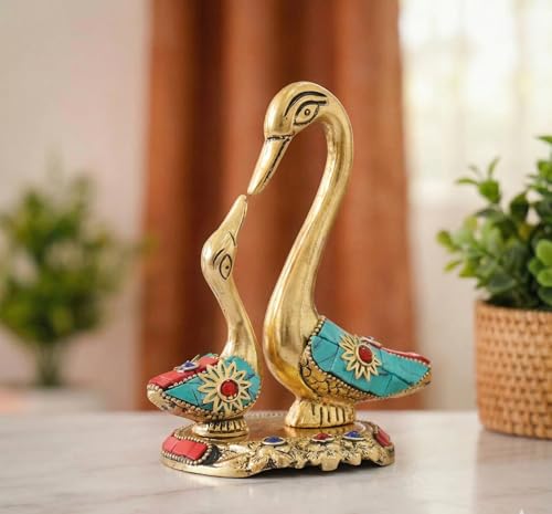 Image of KridayKraft Love Birds Swanset Pair of Kissing Duck Metal Statue,Love for Romantic Gift to Boyfriend,Girlfriend,Decor Your Home,Office,Showcase,Animal Showpiece Figurines. (Stone)