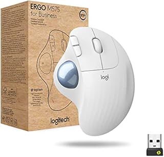 Logitech Ergo M575 Wireless Trackball Mouse for Business - Ergonomic Design, Secured Logi Bolt Technology, Bluetooth, Globally Certified, Windows/Mac/Chrome/Linux - Off-White