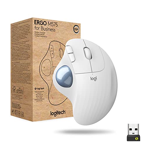 Image of Logitech Ergo M575 Wireless Trackball Mouse for Business - Ergonomic Design, Secured Logi Bolt Technology, Bluetooth, Globally Certified, Windows /Mac /Chrome /Linux - Off-White