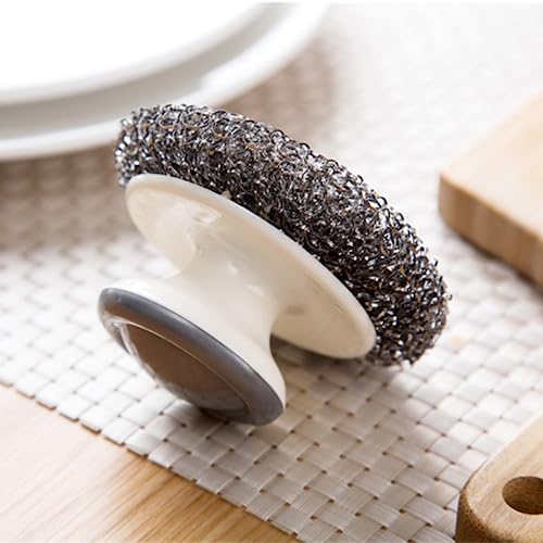 Image of 3 PCS Stainless Steel Scrubber with Handle Durable Steel Wool Scrubber Pot Scrubber Dish Scrubber for Cleaning Cast Iron, Dishes, Stock Pots, Pans, Griddles, Grills