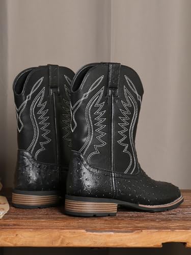 Men's raised ostrich square casual boots, Western cowboy Classic embroidered square calf boots4