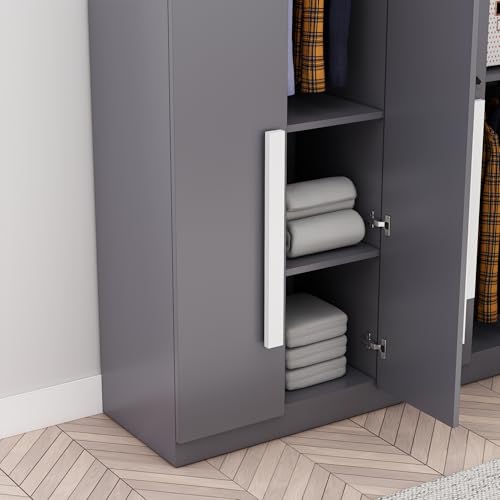Image of Bniture 4 Door Wardrobe for Bedroom with Lockable Door & Hanging Space | Almirah for Clothes with Elevated Bottom Base | Wardrobe for Storage Cupboard | 3 Years Warranty (Slate Grey, 4 Door)