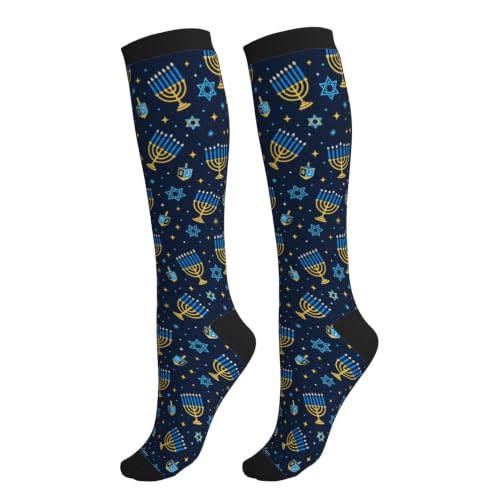oyebn Hanukkah Compression Socks Women and Men 15-20mmHg-Circulation Support Socks for Athletic Running Cycling