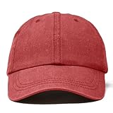 Mens Pigment Dyed Washed Cotton Cap - Adjustable Hat 6 Panel Unstructured (Heavy Washed Red)