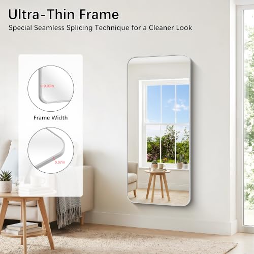 Image of DESBING 55 inchx24 inch Bathroom Mirror for Over Sink, Silver Framed Wall Mirror | High-Definition Shatterproof Vanity Mirror with Rounded Corner for Bedroom Living Room Entryway Horizontally or Vertically
